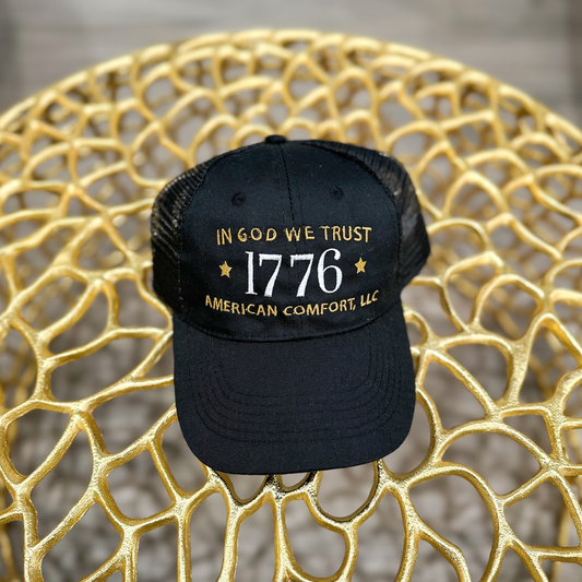 American Comfort 1776 In God We Trust Black Trucker Hat