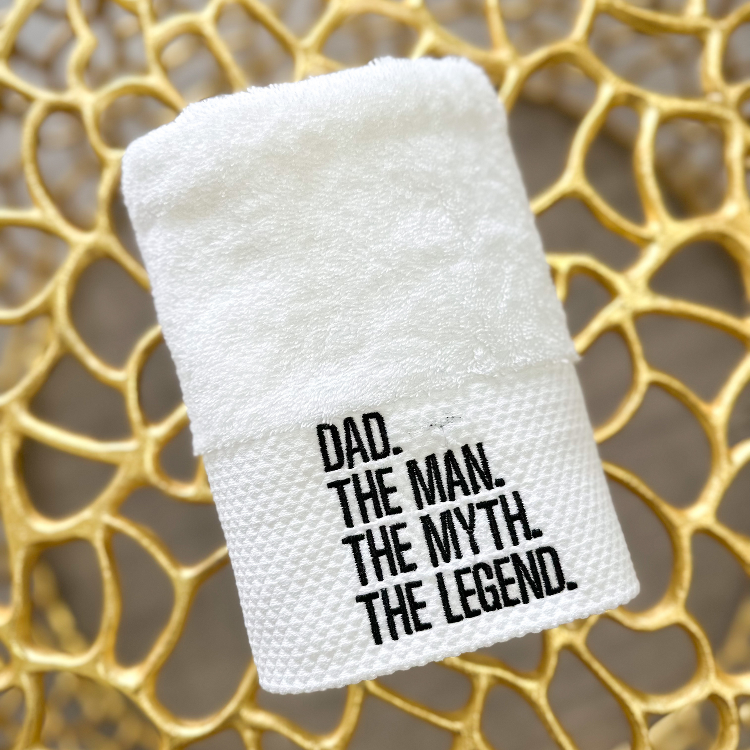 American Comfort "The Man. The Myth. The Legend." Custom Embroidered Hand Towel for Dad - American Comfort Luxury Linens