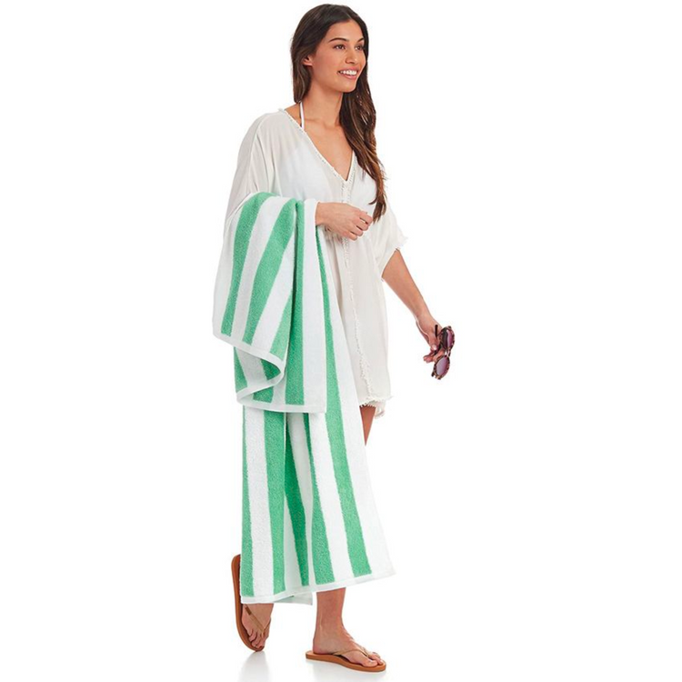 American Comfort Collection Green / White 35" x 70" Cabana Pool Towels (4 Piece) - American Comfort Luxury Linens
